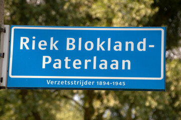 Riek Blokland-Paterlaan Street Sign At Amstelveen The Netherlands 2019