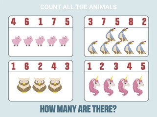 Counting Game for Preschool Children. Home schooling. Educational a mathematical game.