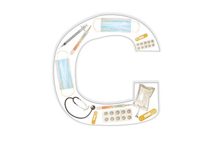 English letter G of medical instruments