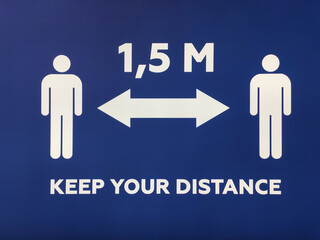 Keep your distance. Warning and reminder to keep distance between people. Covid-19 Coronavirus infection in 2021