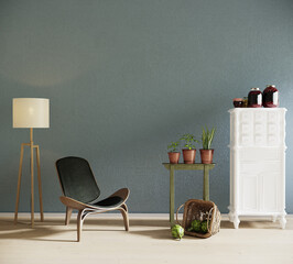 interior of a room with a chair in front of the empty wall, 3d render