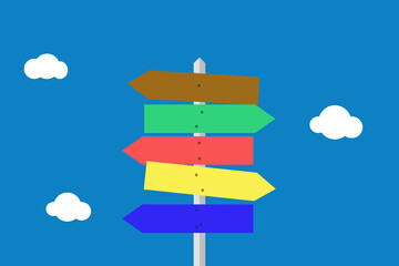 illustration of a sign direction post with clouds, destination questions decision life