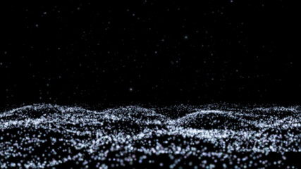 Isolated black background. Abstract particles. The night sea reflects bright moonlight. 3D illustrations.