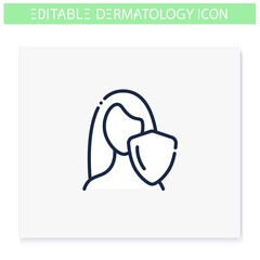 Skin protection line icon. Skincare, dermatology. Skin problems, dermatologic diseases prevention. Health and beauty concept. Isolated vector illustration. Editable stroke 
