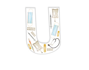 English letter U of medical instruments