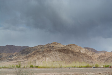 Himalayas mountain with background of cloudy sky near the Stakna Gompa, at the bank of Indus River, Leh city, Ladakh of the north Indian controlled Jammu and Kashmir