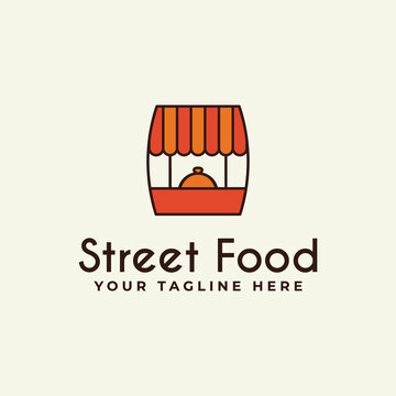 food stall icon logo vector design with a cart or stall illustration