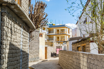Traditional  wooden Tibetan building in the downtown of Leh City, Ladakh, Kashmir © zz3701
