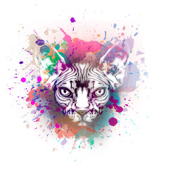 sphynx cat in colorful paint splashes