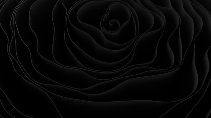 Beautiful organic 3d rendering. Abstract black line background. Dark smooth circle