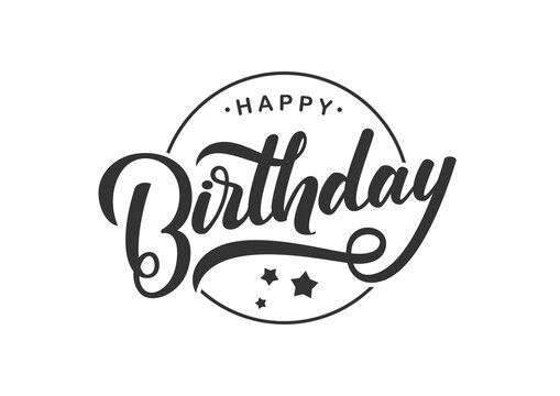Handwritten lettering composition of Happy Birthday on white background. Typography design. Greetings card
