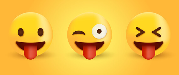 Fototapeta premium emoticon Face with Stuck Out Tongue, Squinting eyes with Tongue, Tightly-Closed Eyes, 3d Winking emoji, Crazy character