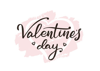 Handwritten modern brush Lettering on grunge hearts background. Vector illustration. Happy Valentines Day.