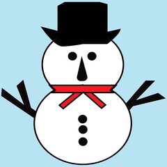 Snowman wearing hat and scarf isolated on sky blue background.Vector illustration