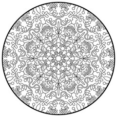 Coloring book pages. Mandala. Indian antistress medallion. Abstract islamic flower. Children's and adult anti-stress coloring book. White background, black outline. Vector illustration