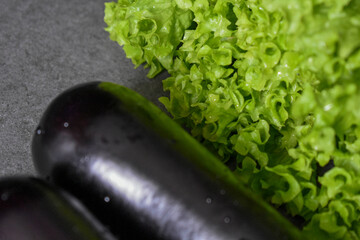 Fresh eggplant and juicy green salad