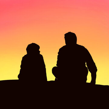 beautiful silhouette of father and son .