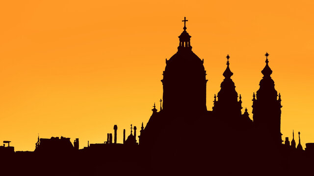 silhouette of beautiful church .