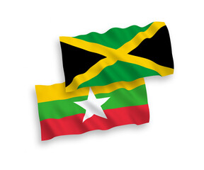 Flags of Jamaica and Myanmar on a white background