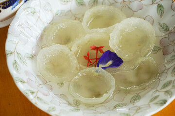 Thai exotic dish: bergamot orange peels in syrup called Makroot Loi Kaew