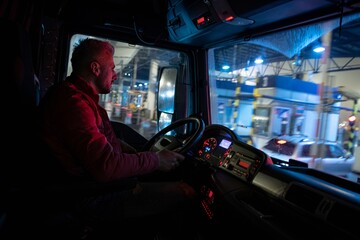Truck driver at work. Truck driver profession.