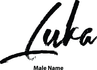 Luka-Male Name Written Letter Brush Calligraphy Text on White Background