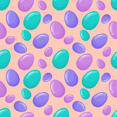 Seamless pattern with Easter colored eggs. Spring bright eggs for the Easter holiday. Vector illustration.