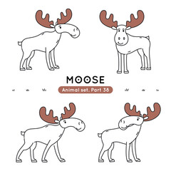 Set of doodle moose in various poses. Collection of cute characters isolated.