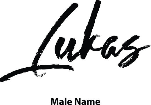 Lukas-Male Name Written Letter Brush Calligraphy Text on White Background