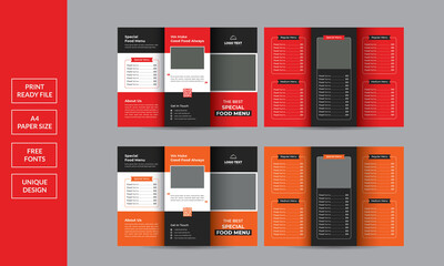 Food trifold brochure design,A4 food menu Design Template.
