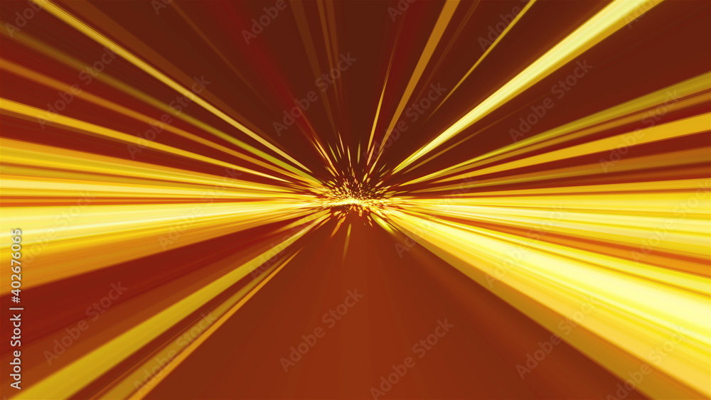 Poster computer generated abstract backdrop from many golden rays and particles, 3d rendering