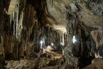 Stalactites and stalagmites in Hua Ma Cave in Ba Be National Park, Bac Kan Province in northern Vietnam
