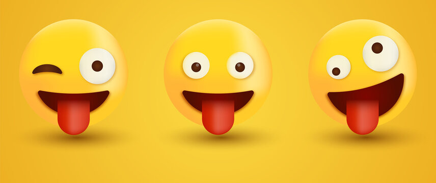 emoticon Face with Stuck Out Tongue, Squinting eyes with Tongue,  Tightly-Closed Eyes, 3d Winking emoji, Crazy character
