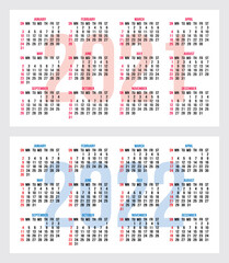 vector set of calendar grid for years 2021-2022 for business cards
