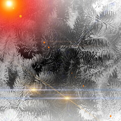 Decorative christmas background with branches and snow, background