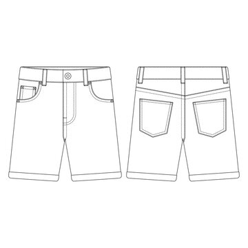 Template Cuff Hem Short Pants Jeans Men Vector Illustration Flat Design Outline Clothing