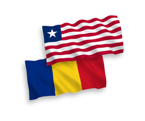 Flags of Romania and Liberia on a white background