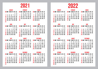 vector calendar grid for 2021-2022 year for business cards