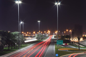 Abu Dhabi city Night traffic as light trails