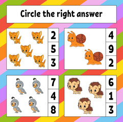 Obraz na płótnie Canvas Circle the right answer. Education developing worksheet. Activity page with pictures. Game for children. Color isolated vector illustration. Funny character. Cartoon style.