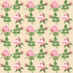 Selbstklebende Fototapeten seamless pattern with pink flowers. pink roses on the yellow seamless background © Linagaiaart