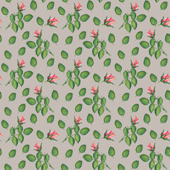 hand drawn roses seamless pattern on the beige background