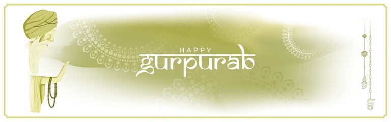 Vector illustration banner of Guru Nanak Jayanti, Gurpurab, religious festival of Sikh with holy symbol and flag