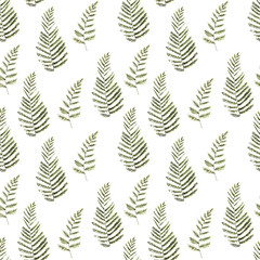 Watercolor seamless pattern with stylized fern leaves
