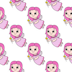 Color seamless pattern. Cartoon style. Bright design. For walpaper, poster, banner. Hand drawn. Vector illustration isolated on white background.