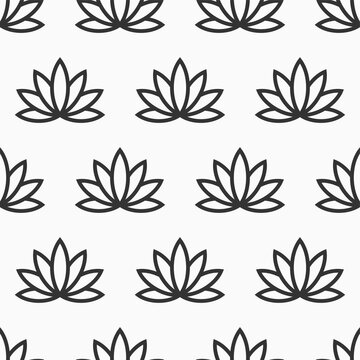 Lotus seamless pattern. Floral background. Oriental ornament. Vector black and white background.
