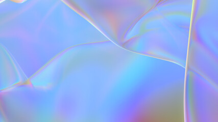 Polyethylene. Transparent Rainbow Plastic or Glass. Holographic Rainbow foil. Neon background. Abstract  3D rendering