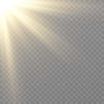 Vector golden light. Sun, sun rays, dawn, star, flare png. Golden Star. Golden flash png. Vector image.	