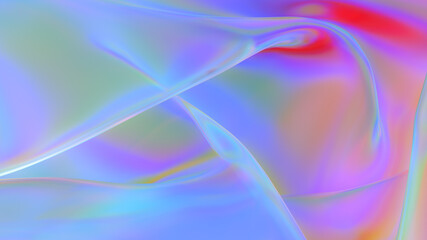 Polyethylene. Transparent Rainbow Plastic or Glass. Holographic Rainbow foil. Neon background. Abstract  3D rendering