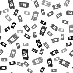 Black Smartphone, mobile phone icon isolated seamless pattern on white background. Vector.